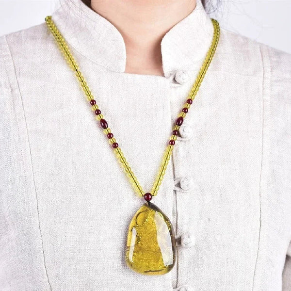 Yellow Amber Guanyin Pendant-ToShay.org