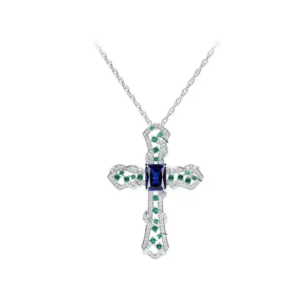 Sapphire Diamond Cross Pendant-ToShay.org