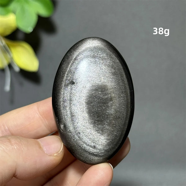 Silver Obsidian Palm Stone-ToShay.org