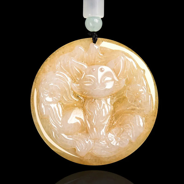 Yellow Jadeite Fox Pendant-ToShay.org