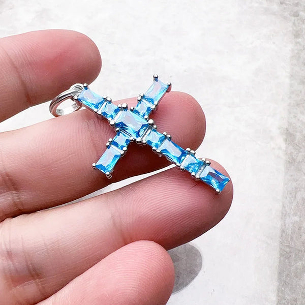 Blue Aquamarine Cross Pendant-ToShay.org