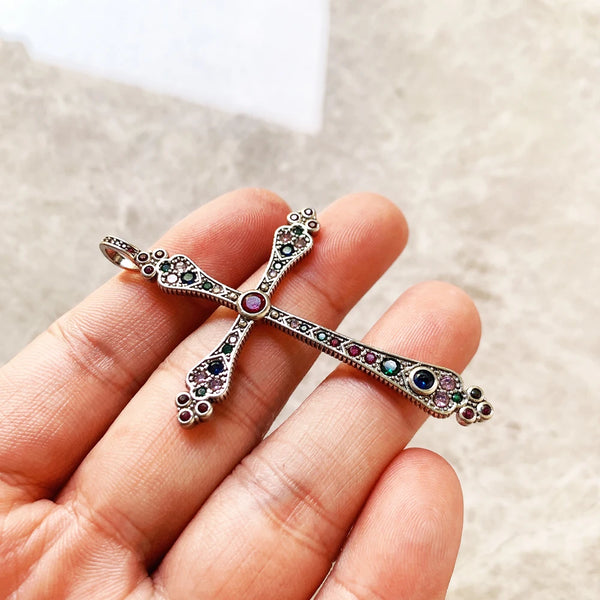 Silver Jewel Cross Pendant-ToShay.org