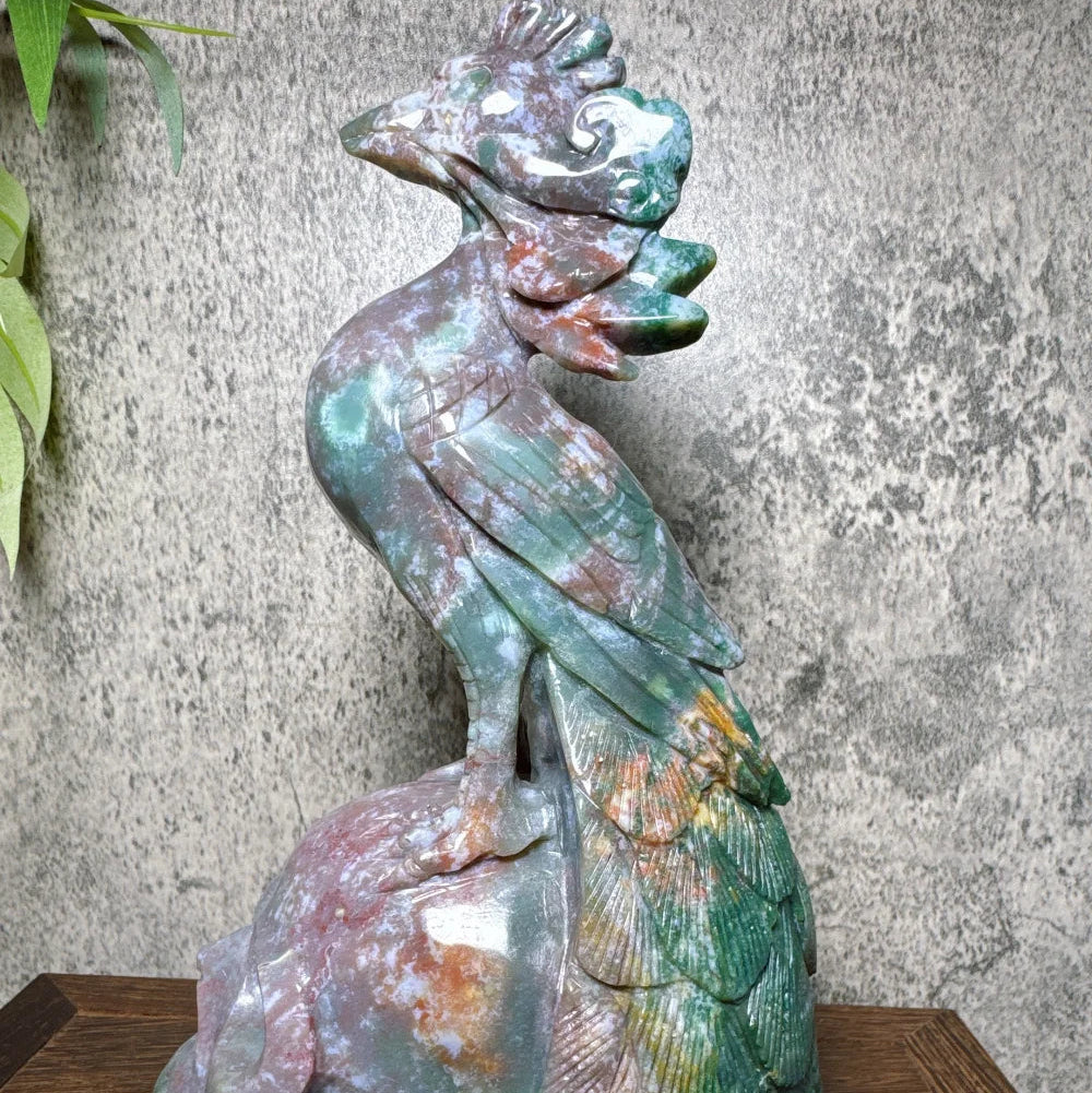 Natural Hand Carved Big Colourful Ocean Jasper Skull Phoenix Carvings Unique Stone Healing Crystal Reiki Home Scene Decoration-ToShay.org