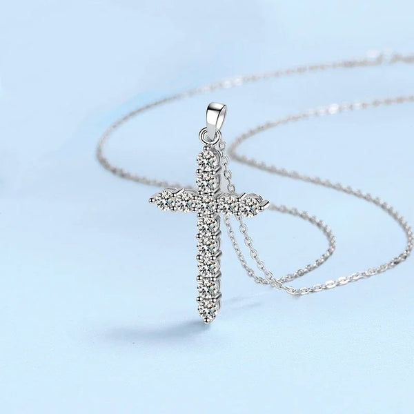 Silver Diamond Cross Necklaces-ToShay.org