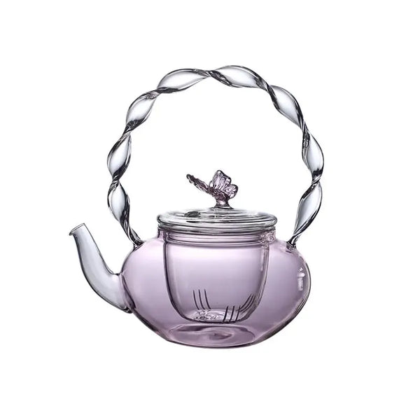 Pink Butterfly Glass Tea Pot-ToShay.org