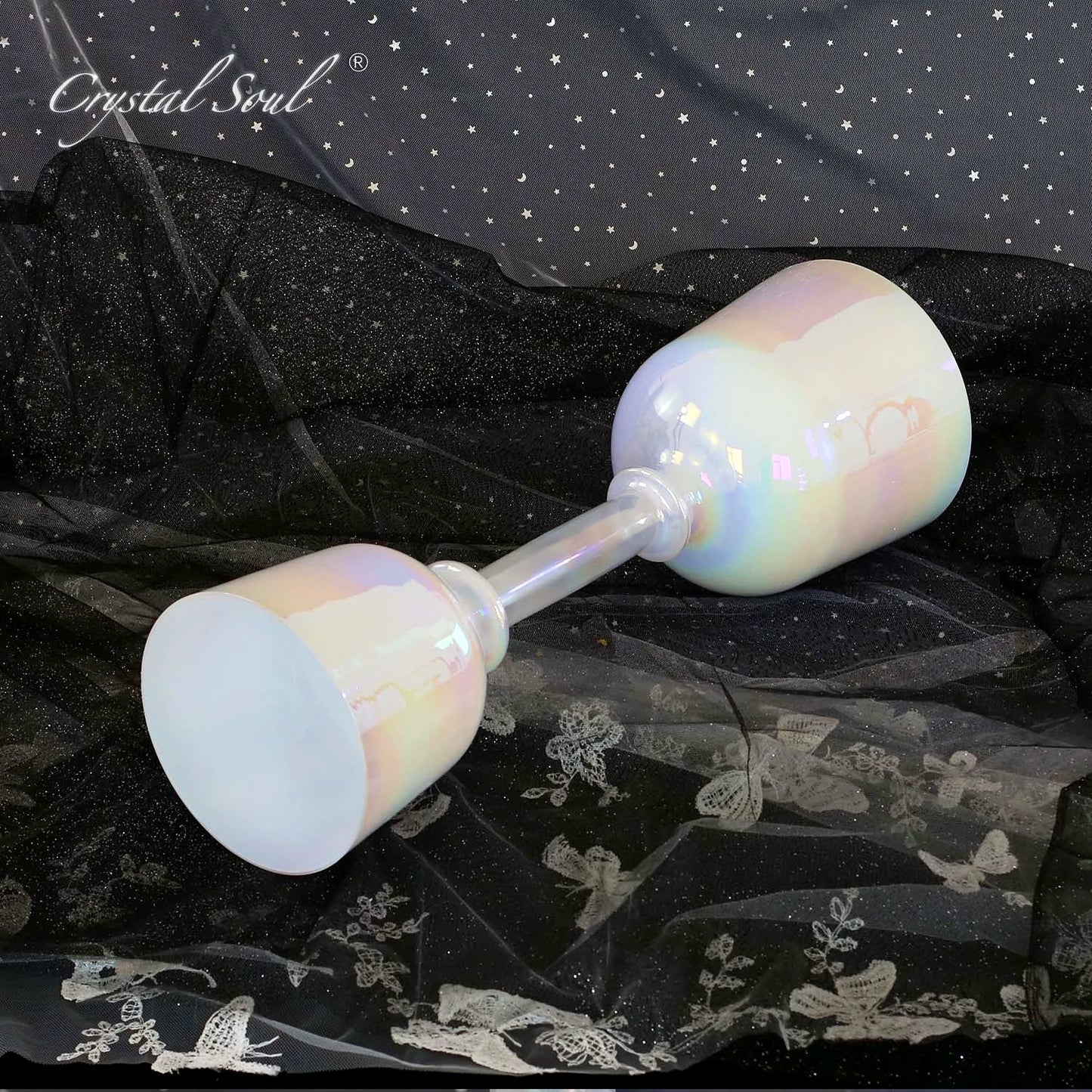 White Cosmic Crystal Double Bowls-ToShay.org