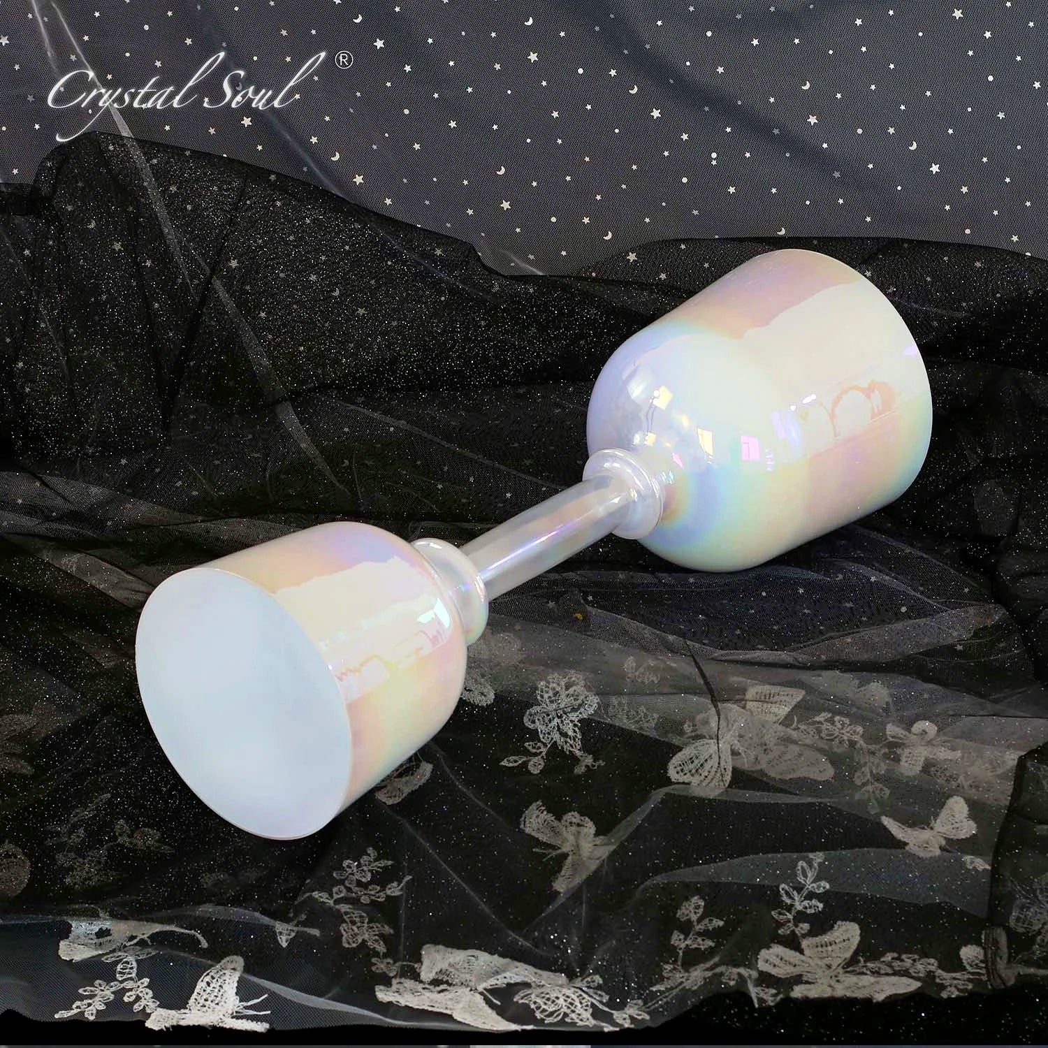 White Cosmic Crystal Double Bowls-ToShay.org