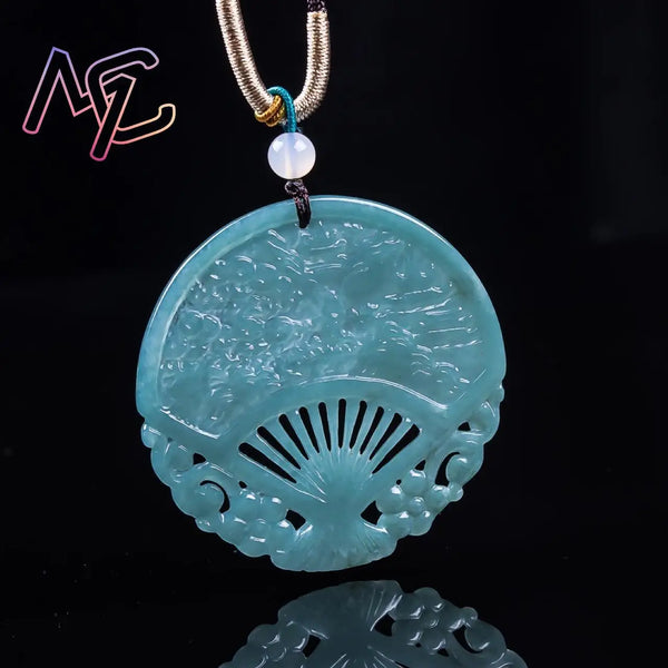 Blue Jadeite Fan Pendant-ToShay.org