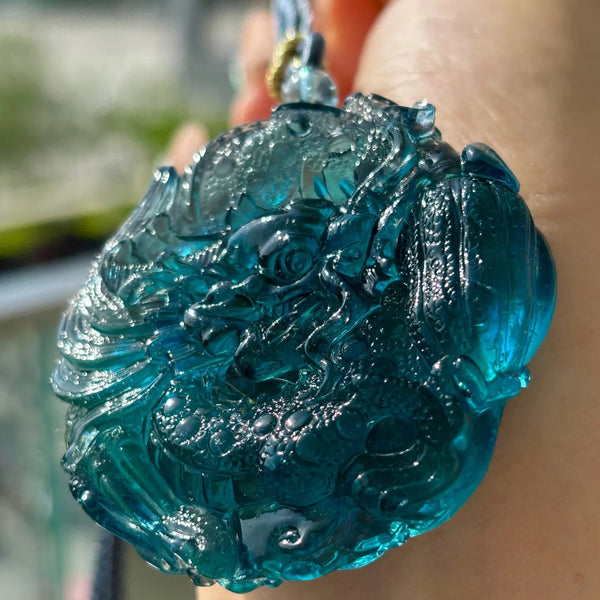 Blue Aquamarine Dragon Pendant-ToShay.org