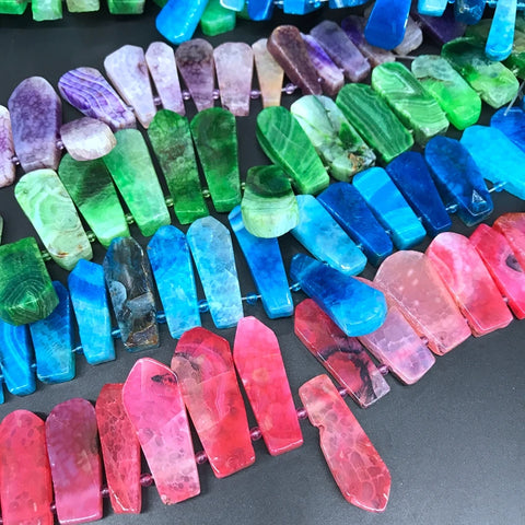 15.5"/strand Top Drilled Dragon Veins Agates Slice Loose Beads,Colourful Natural Stone Onxy Slab Pendant Necklace Jewelry Making-ToShay.org