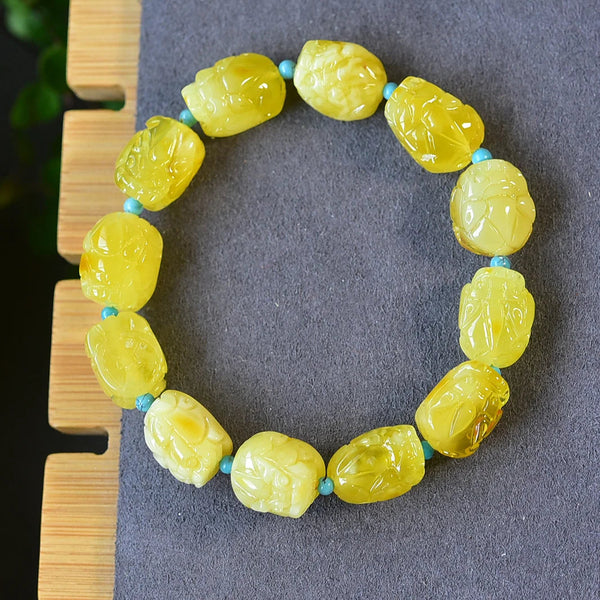 Yellow Amber Pi Xiu Bracelet-ToShay.org