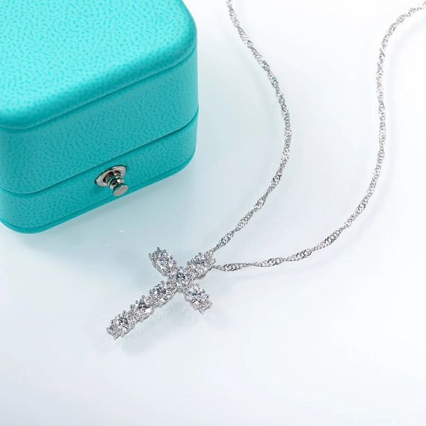 Silver Diamond Cross Pendant-ToShay.org