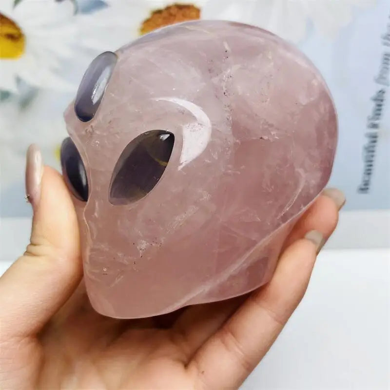 Pink Rose Quartz Alien Skull-ToShay.org