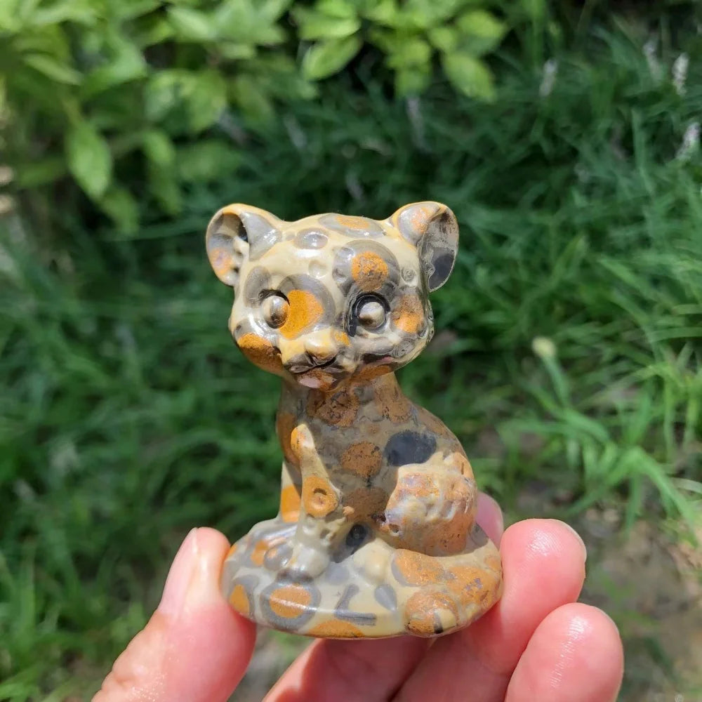Natural Leopard-patternt Cheetah Hand Carved Cute Figurine Healing Crystal Animal Statue Reiki Stone Home Desk Decor Craft Gift-ToShay.org