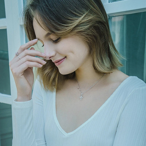 Silver Diamond Cross Pendant-ToShay.org