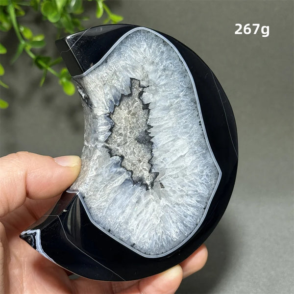 Natural Gemstone Black Agate Moon-Shaped Mineral Specimen Reiki Therapy Energy Collection Jiapin Home Decoration Gift-ToShay.org