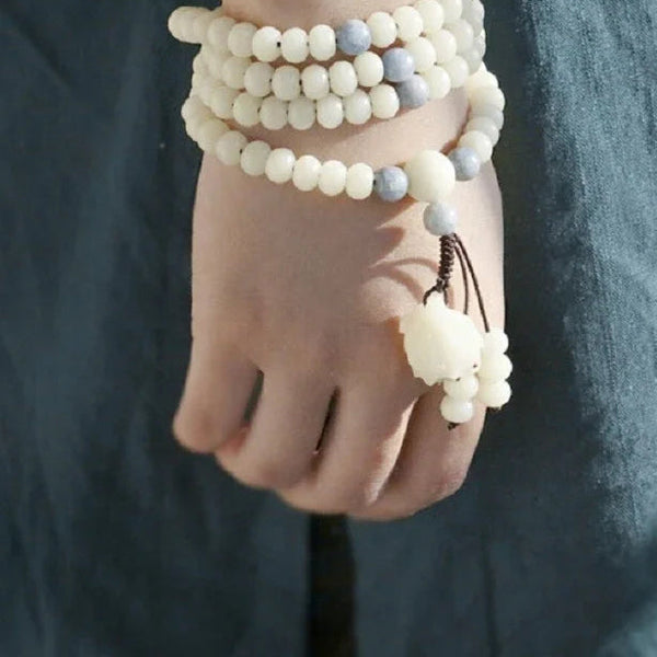 White Bodhi Root Lotus Mala-ToShay.org