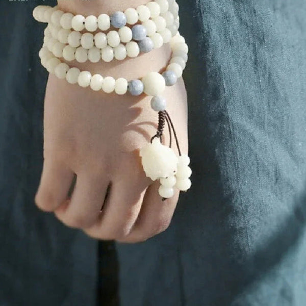 White Bodhi Root Lotus Mala-ToShay.org