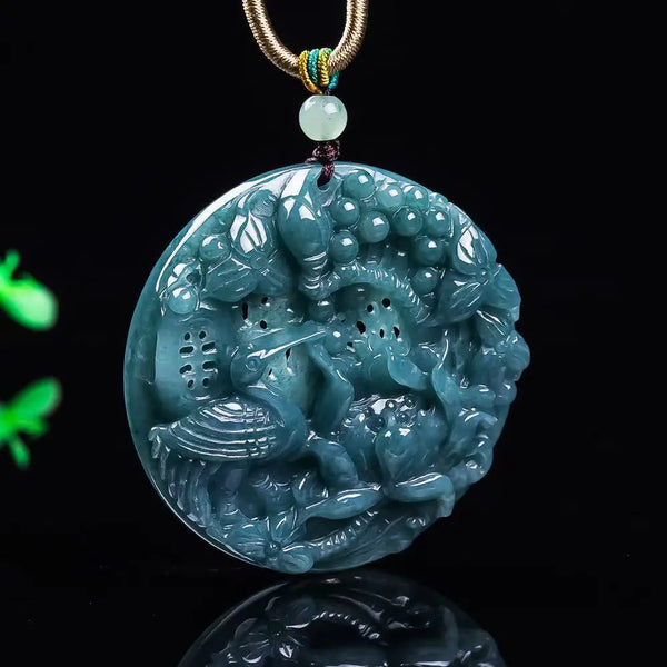 Blue Jadeite Lotus Pendant-ToShay.org