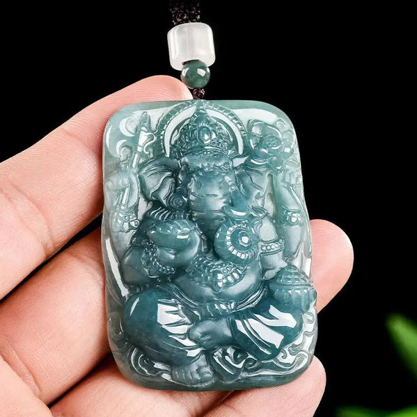 Blue Jadeite Ganesha Pendant-ToShay.org
