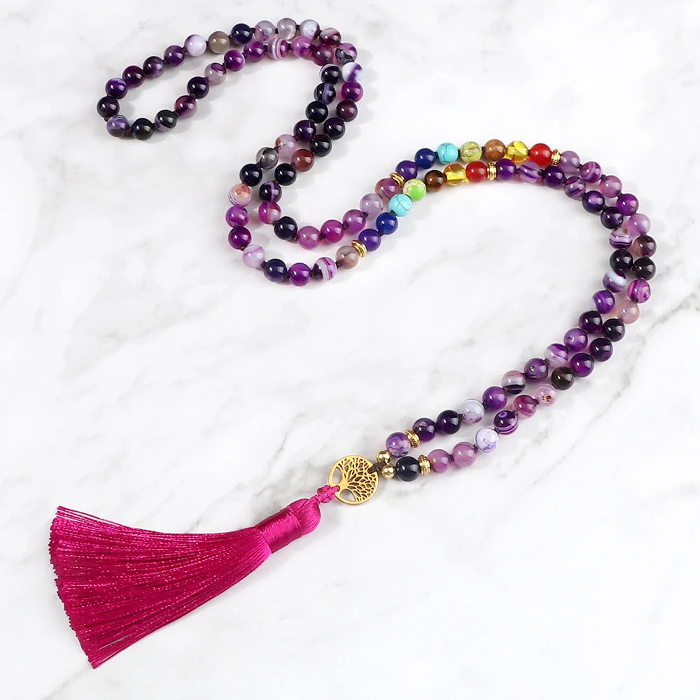 Purple Stripe Agate Mala Beads-ToShay.org