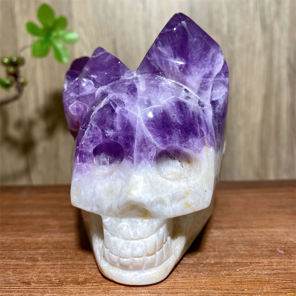 Natural Unique Big Amethyts Cluster Skull Carving Quartz Stone Halloween Decoration Minerals Craft Gifts Energy Healing Gift-ToShay.org