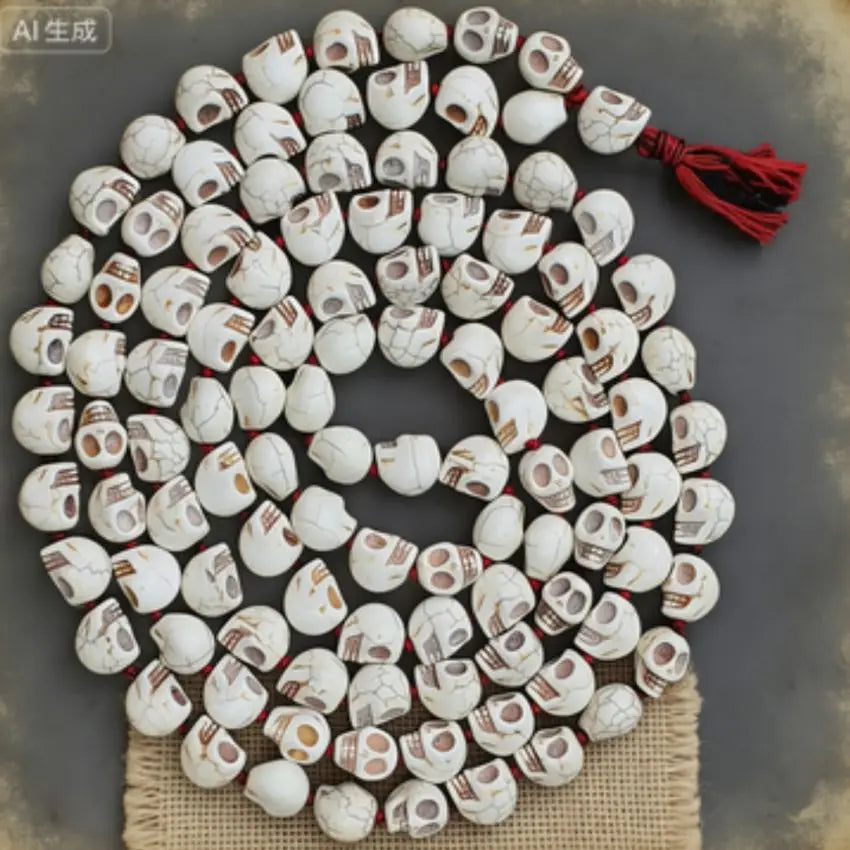 White Howlite Skull Bead Mala-ToShay.org