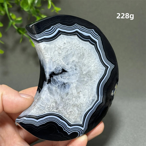 Natural Gemstone Black Agate Moon-Shaped Mineral Specimen Reiki Therapy Energy Collection Jiapin Home Decoration Gift-ToShay.org