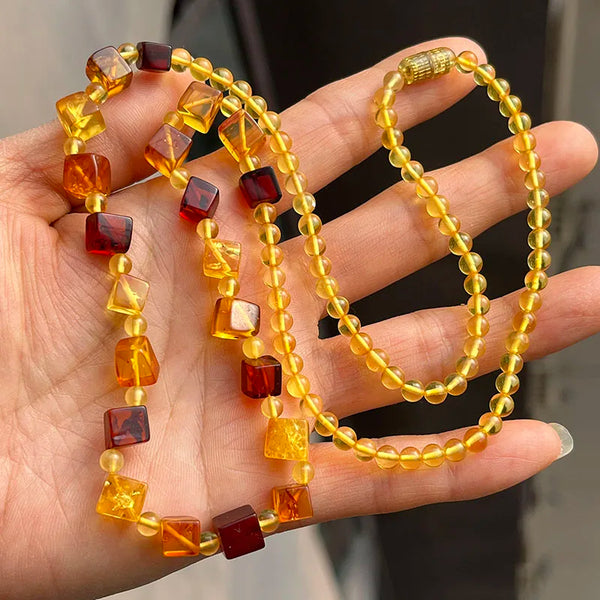 Yellow Amber Bead Necklace-ToShay.org