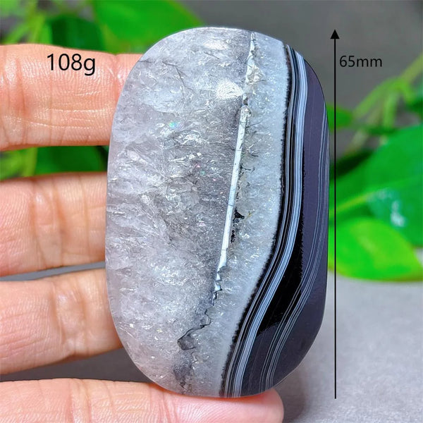 Black Silk Agate Palm Stone-ToShay.org