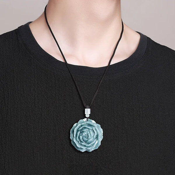 Blue Jadeite Flower Pendant-ToShay.org