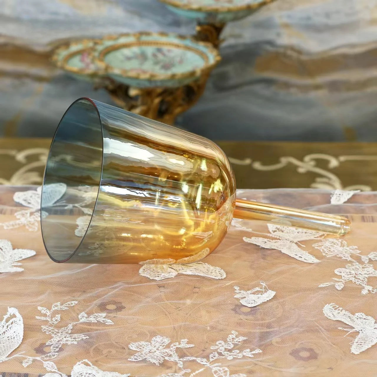Gold Blue Crystal Handle Singing Bowl-ToShay.org