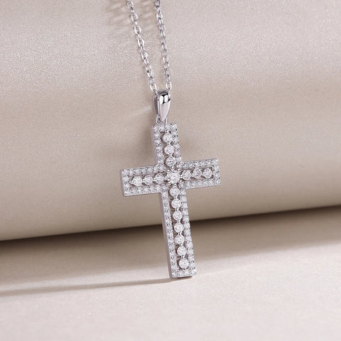Silver Crystal Cross Necklace-ToShay.org