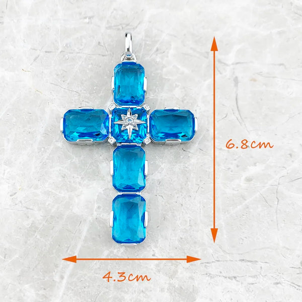 Blue Aquamarine Cross Pendant-ToShay.org