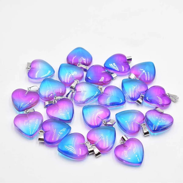 Mixed Glass Crystal Heart Pendants-ToShay.org
