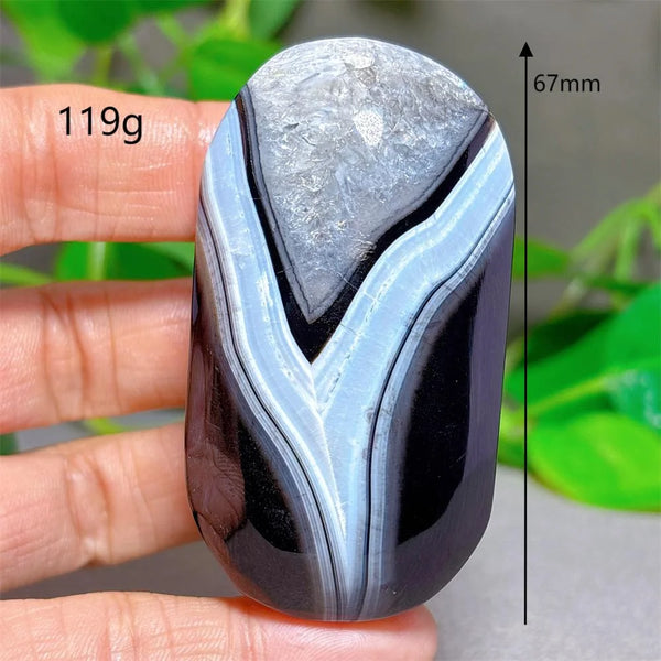 Black Silk Agate Palm Stone-ToShay.org