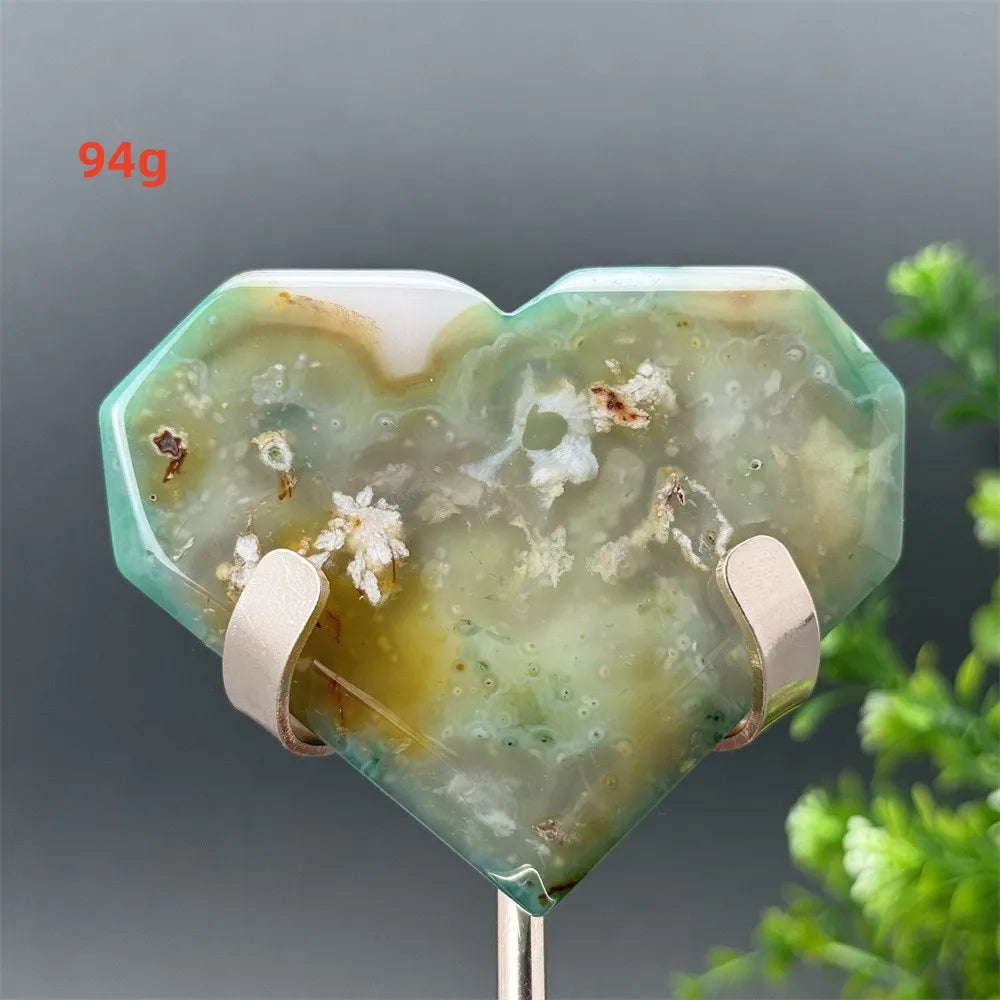 Green Cherry Blossom Agate Heart-ToShay.org