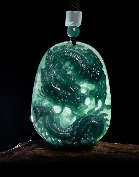 Blue Jadeite Dragon Pendant-ToShay.org