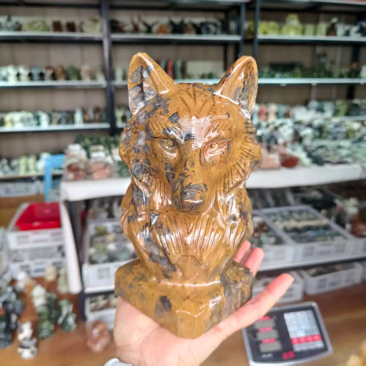 Gold Thread Stone Wolf Head-ToShay.org