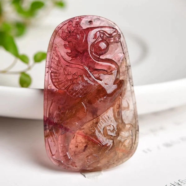 Red Tourmaline Bird Fish Pendant-ToShay.org