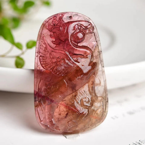 Red Tourmaline Bird Fish Pendant-ToShay.org