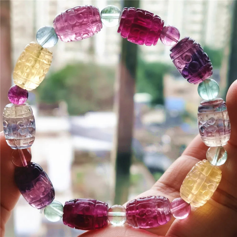 Purple Yellow Fluorite Bracelet-ToShay.org