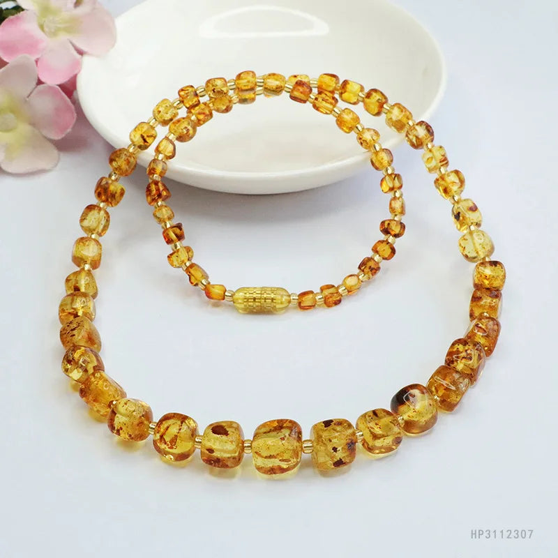 Yellow Amber Bead Necklace-ToShay.org