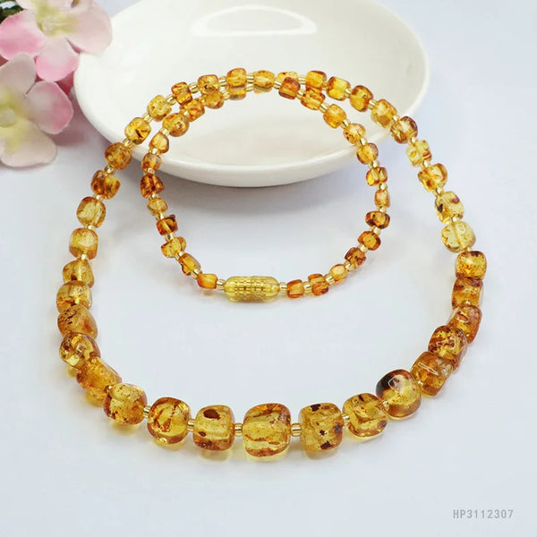 Yellow Amber Bead Necklace-ToShay.org