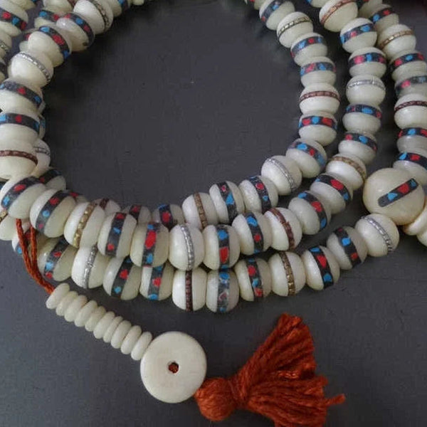 White Yak Bone Prayer Mala-ToShay.org