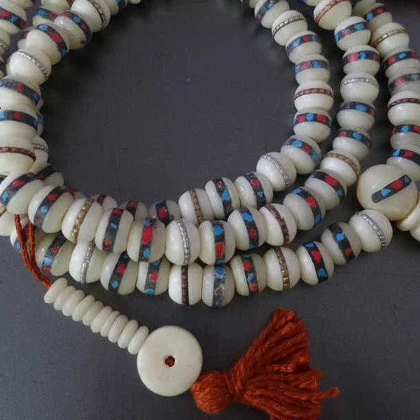 White Yak Bone Prayer Mala-ToShay.org