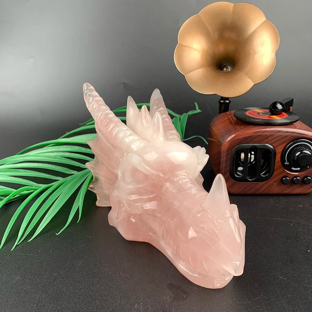Pink Rose Quartz Dragon Head-ToShay.org