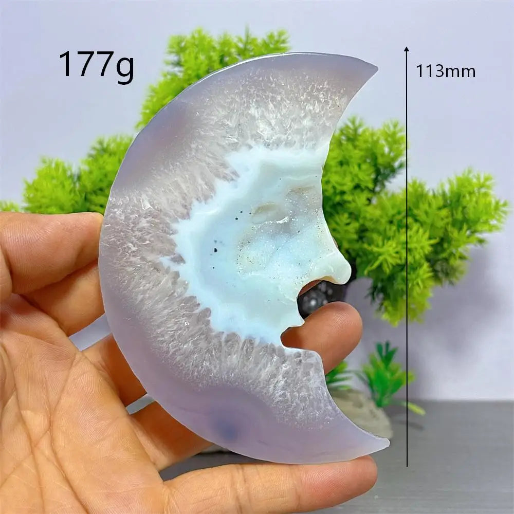 Grey Druzy Agate Moon Face-ToShay.org