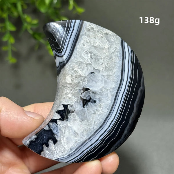 Natural Gemstone Black Agate Moon-Shaped Mineral Specimen Reiki Therapy Energy Collection Jiapin Home Decoration Gift-ToShay.org
