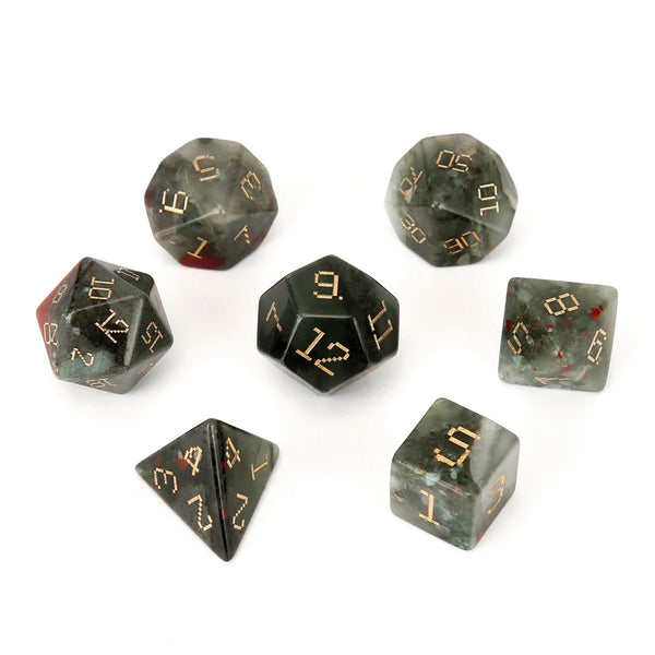 Green Bloodstone Platonic Solid Dice-ToShay.org